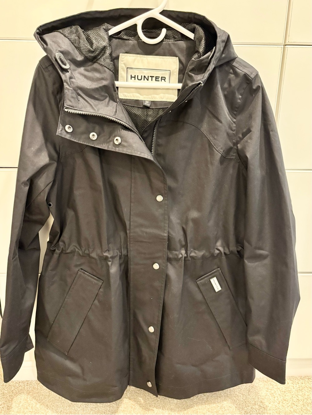 Hunter Women's Black Hooded Trench Raincoat